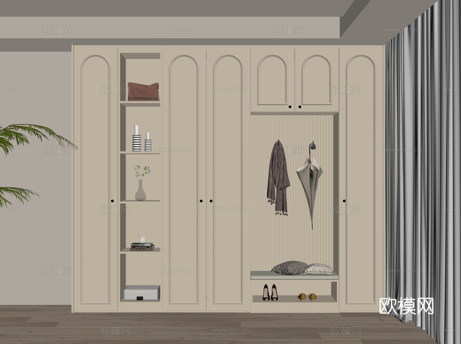 法式奶油风鞋柜 入户鞋柜su模型