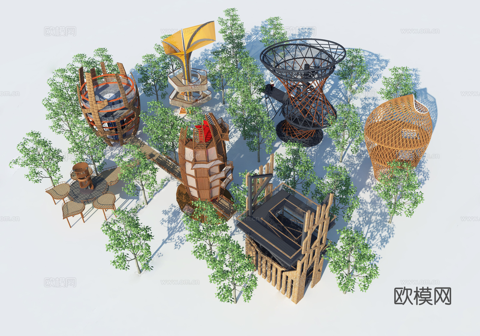 现代景观塔 景观台 观鸟塔台su模型