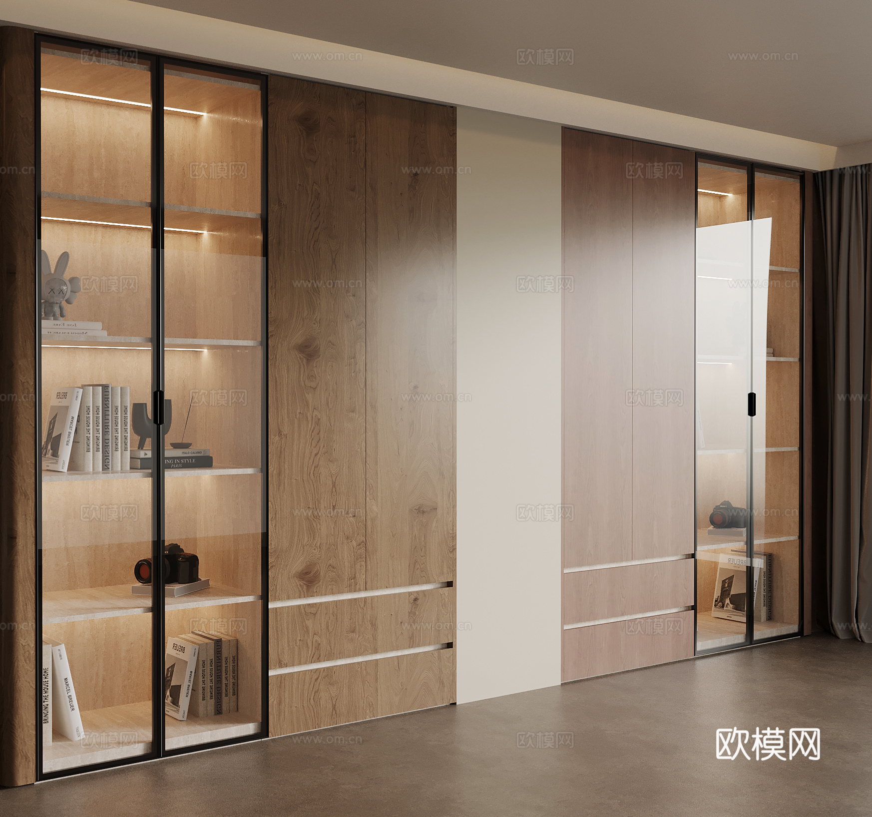 现代中古风衣柜su模型