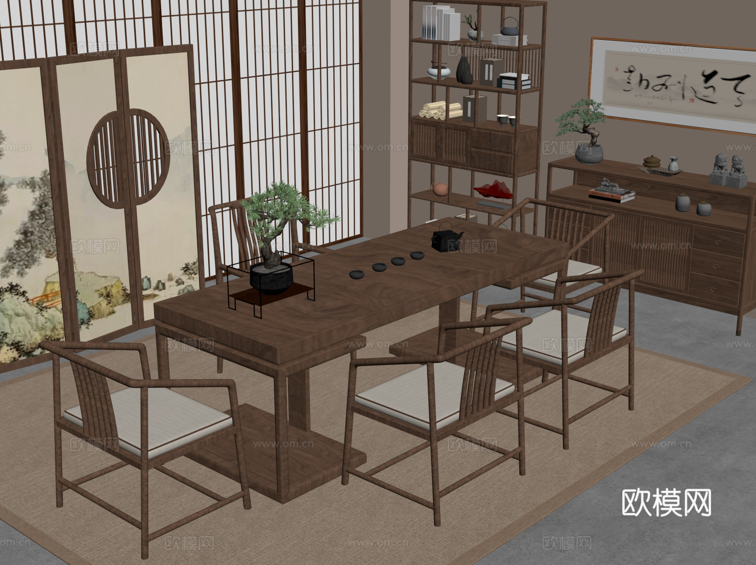 新中式茶室su模型