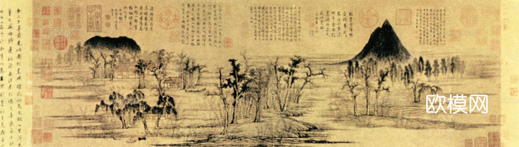 中式新中式挂画壁画字画山水花鸟背景墙壁纸装饰画油画下载