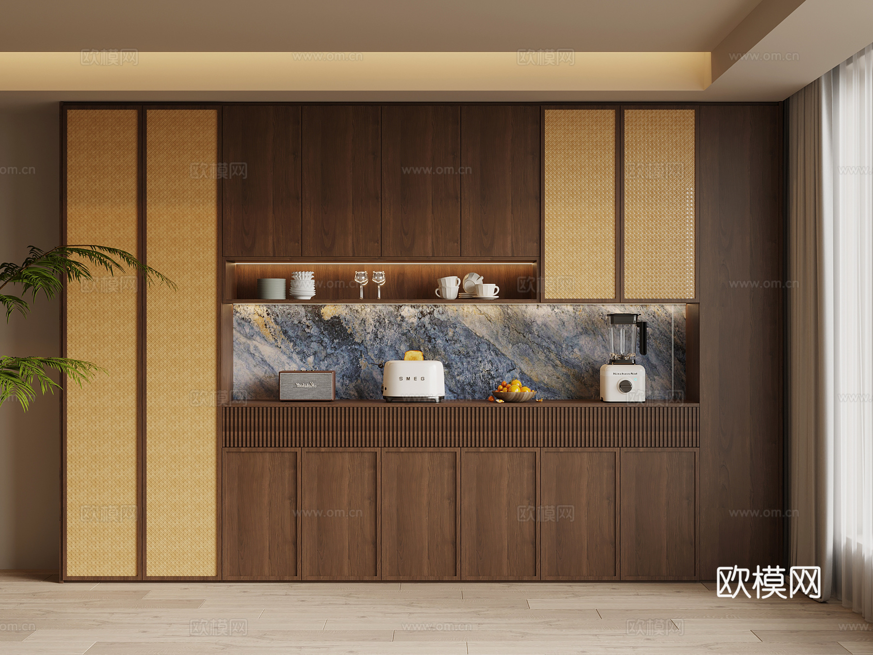 中古风酒柜 餐边柜su模型