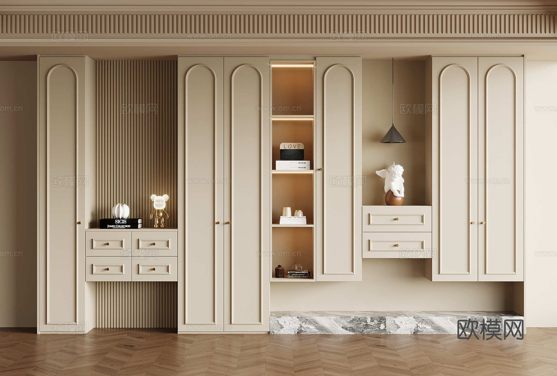 法式奶油风鞋柜 入户鞋柜su模型