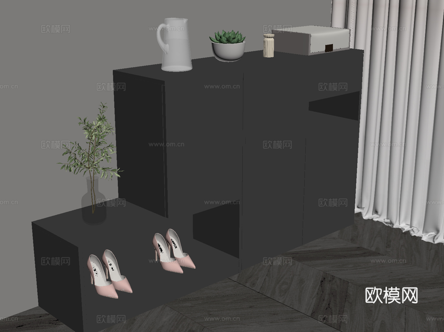现代鞋柜 玄关柜su模型