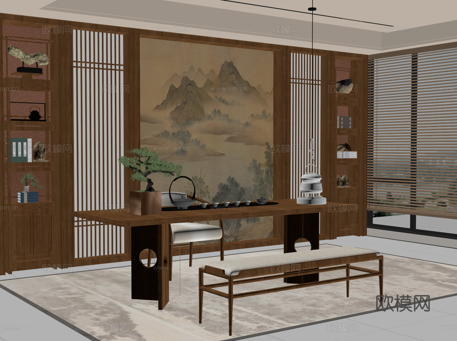 新中式茶室su模型