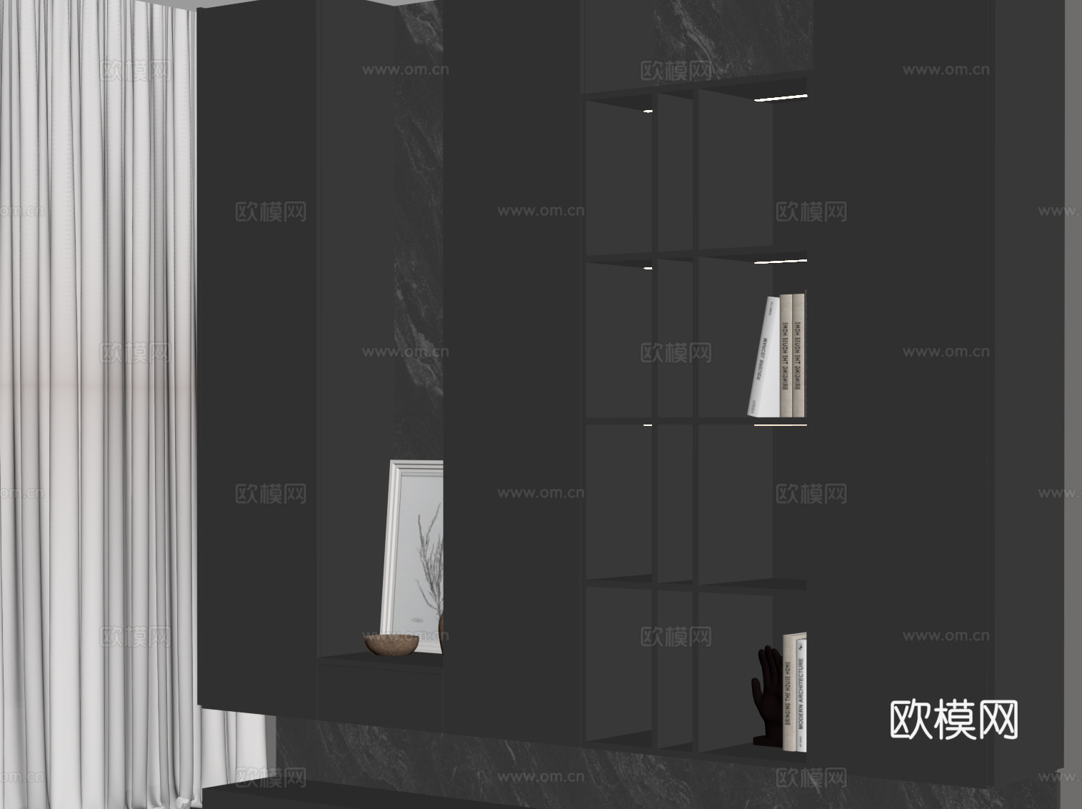 现代意式书柜 装饰柜su模型