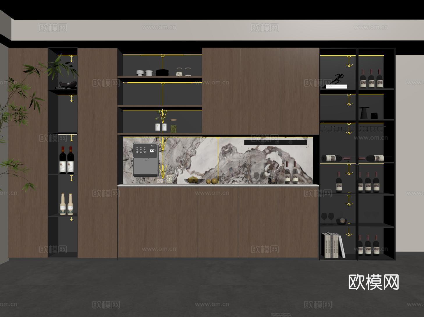 意式现代酒柜 定制满墙酒柜su模型