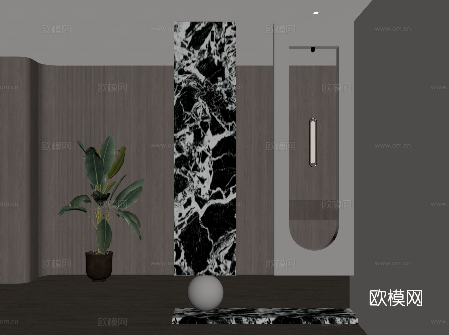 现代意式玄关 入户隔断su模型