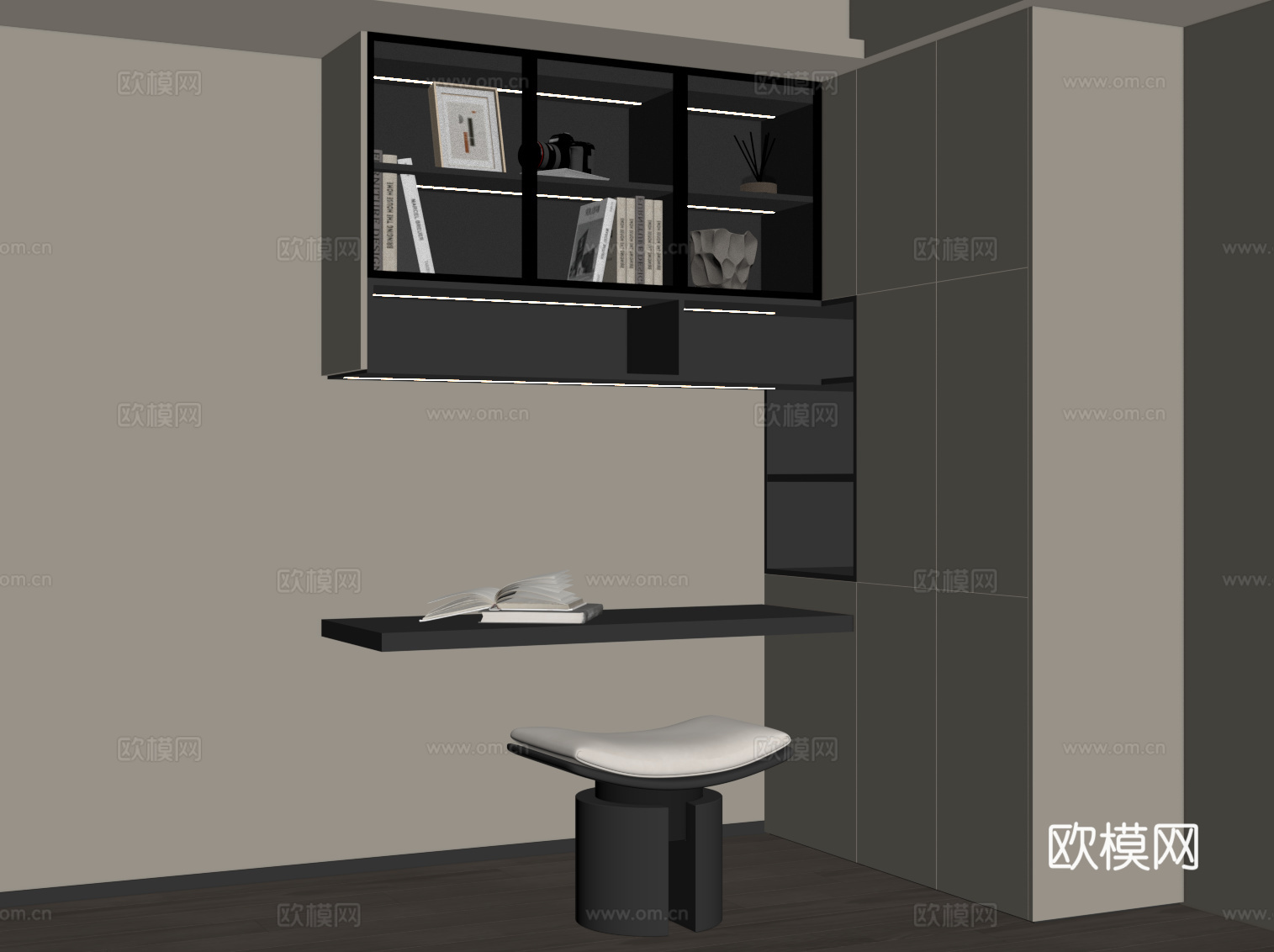 现代书桌椅 壁挂式柜su模型