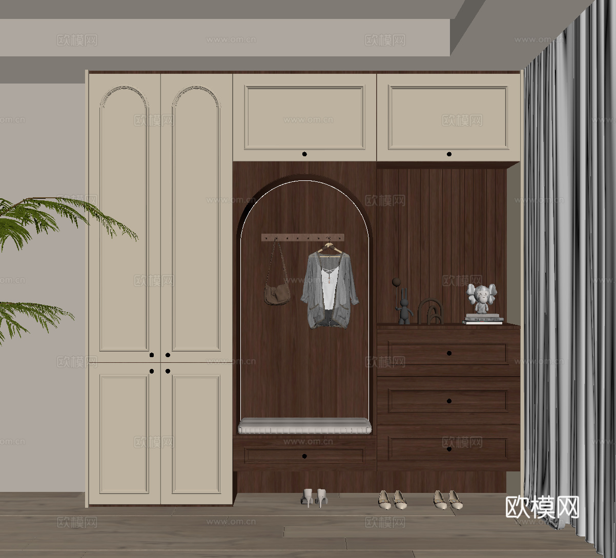 法式中古风鞋柜 入户鞋柜su模型下载（渲染图2）