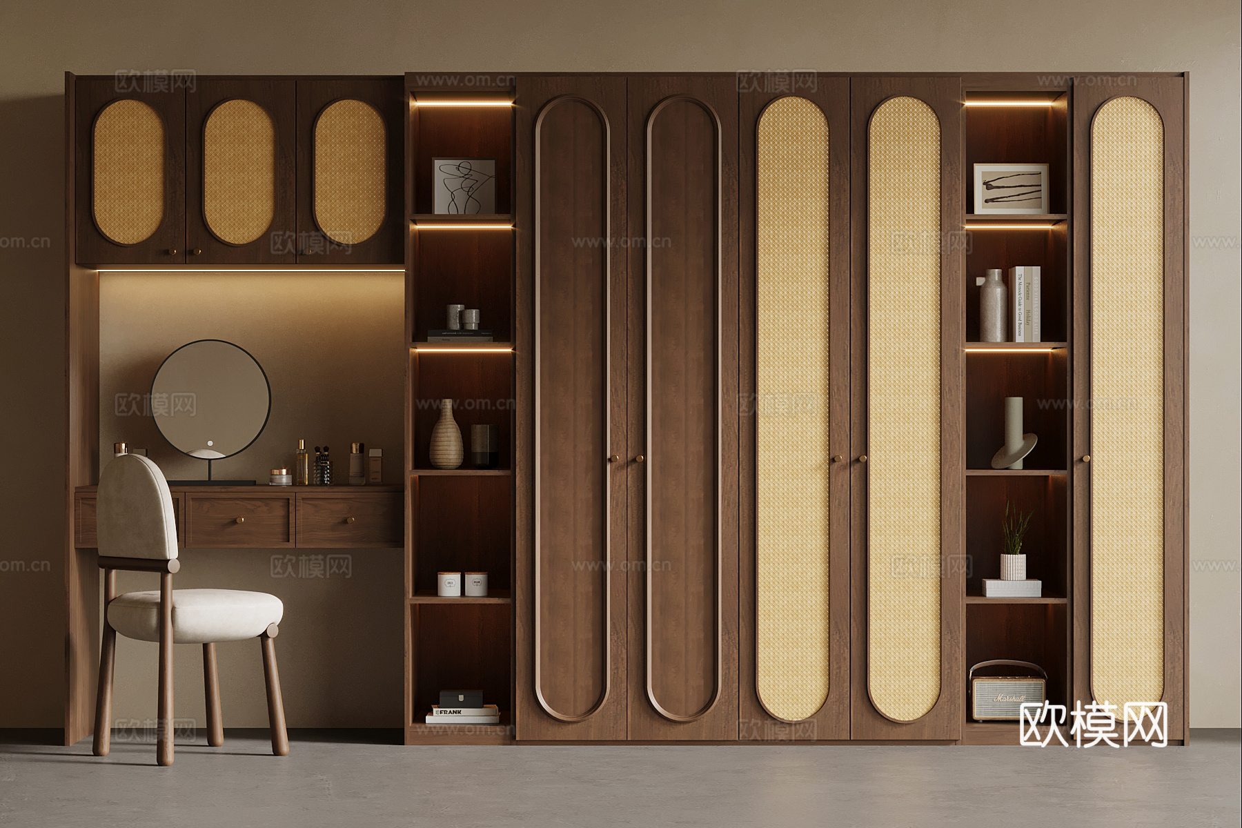 中古风衣柜 梳妆台一体柜su模型