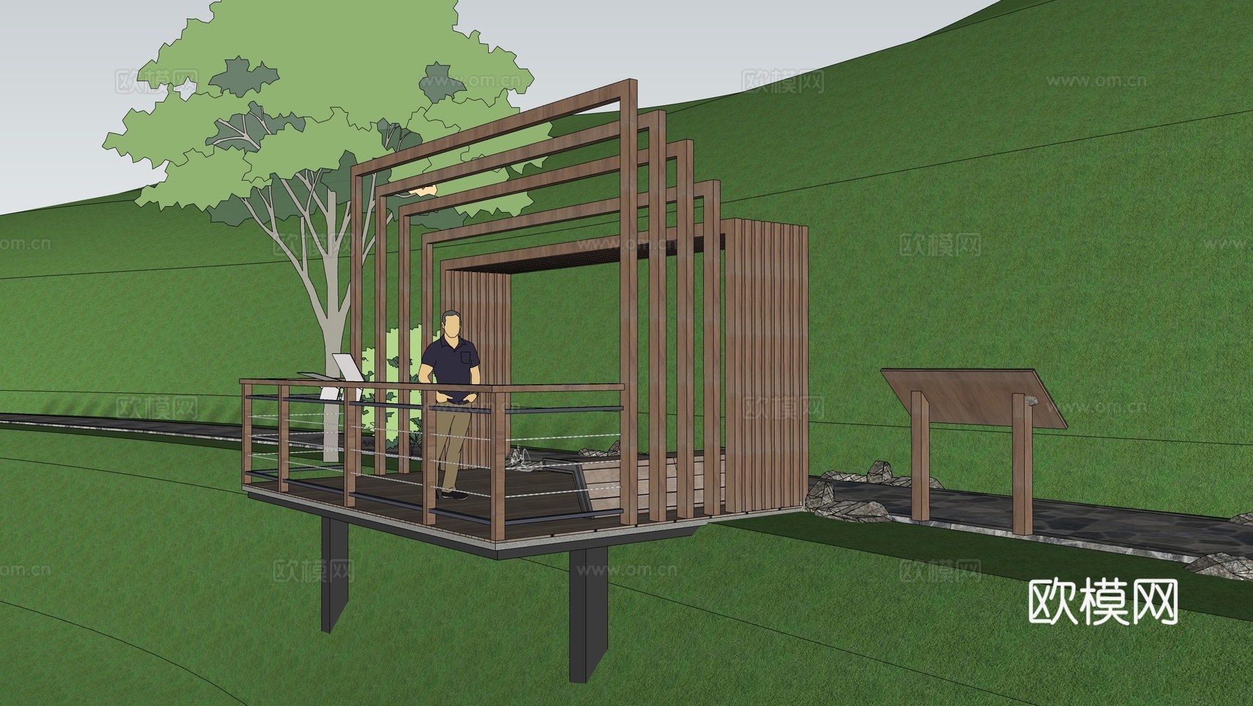 现代观景台 瞭望台su模型