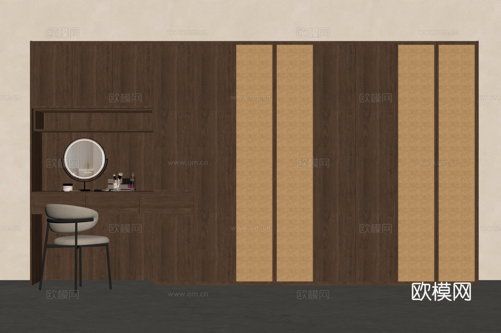 中古风衣柜 梳妆台一体柜su模型