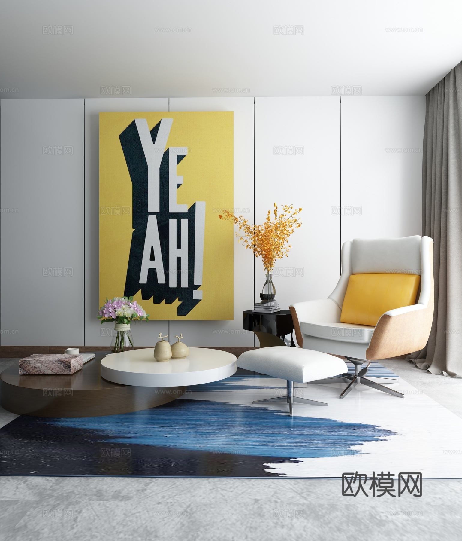 新中式沙发茶几组合3d模型下载（渲染图1）