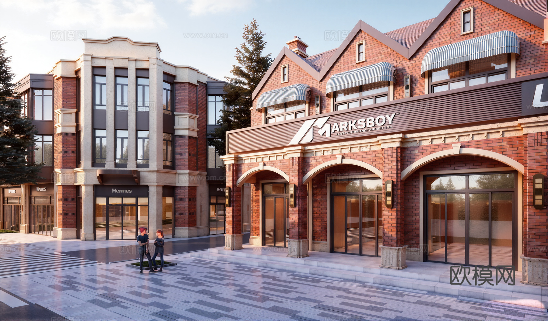 红砖 商业步行街 沿街商业su模型