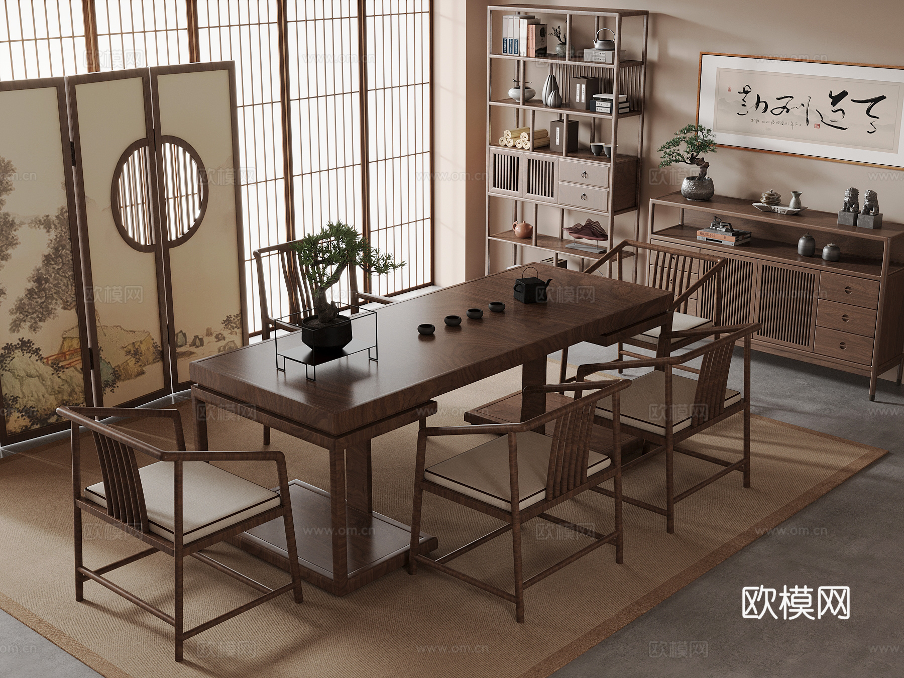 新中式茶室su模型