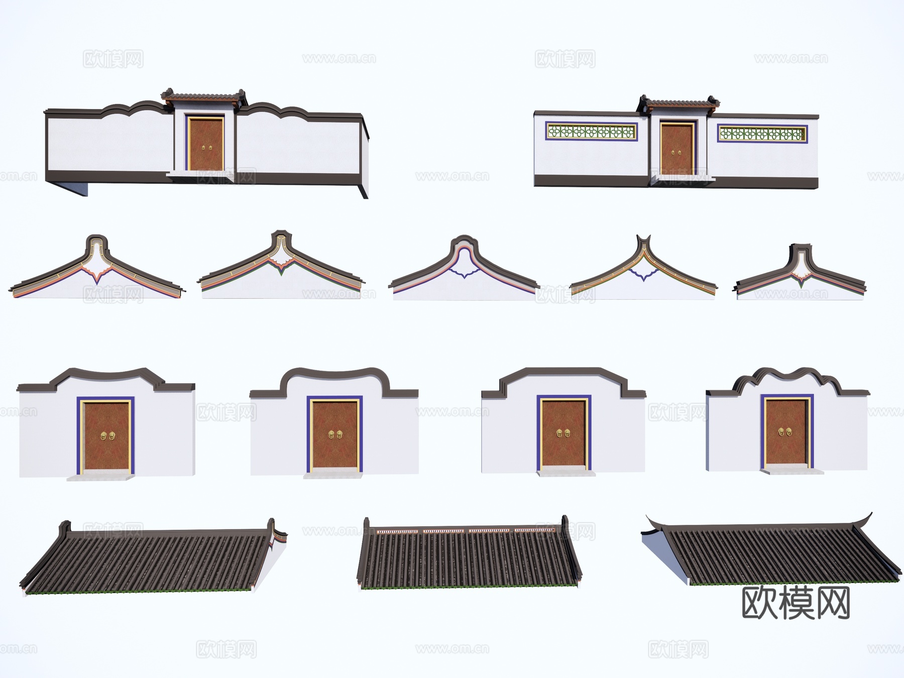 潮汕建筑元素 围墙 大门 屋顶su模型