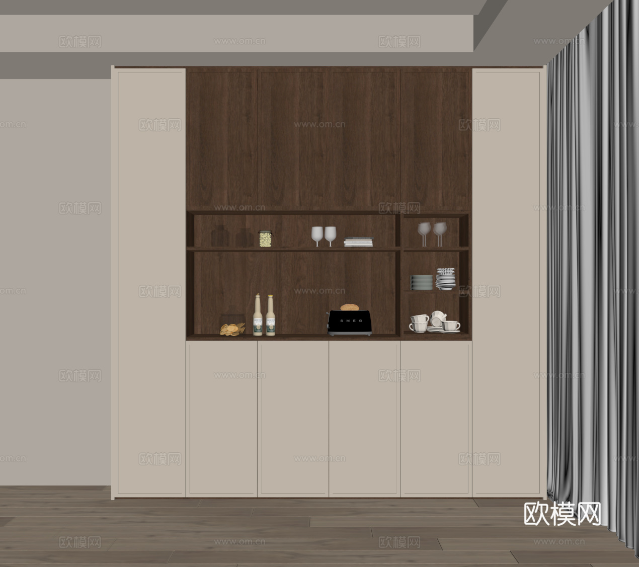 中古风酒柜 餐边柜su模型
