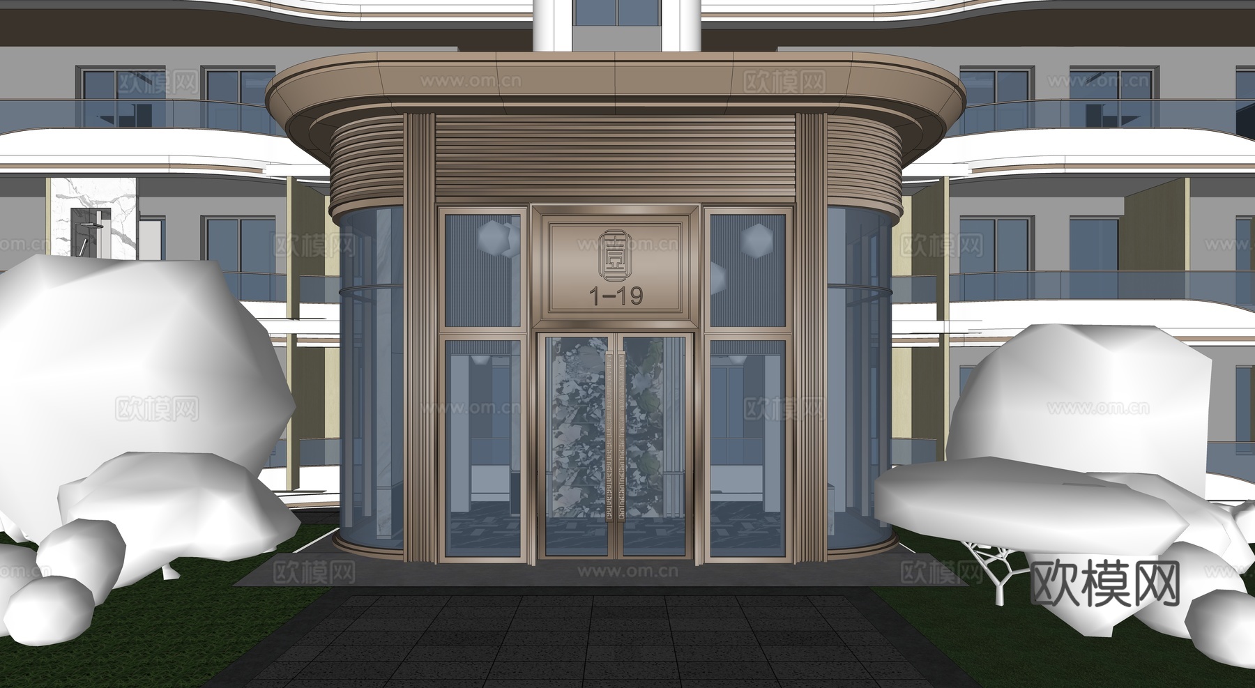 住宅单元门头su模型