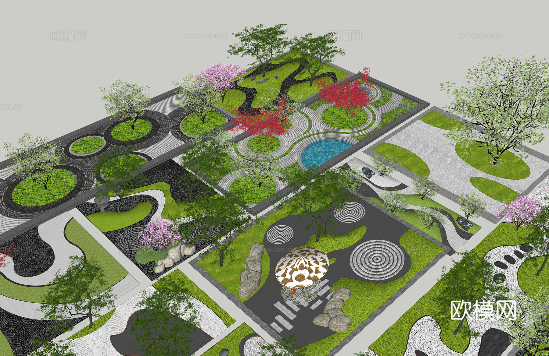 庭院景观 庭院小品 花园 微地形su模型