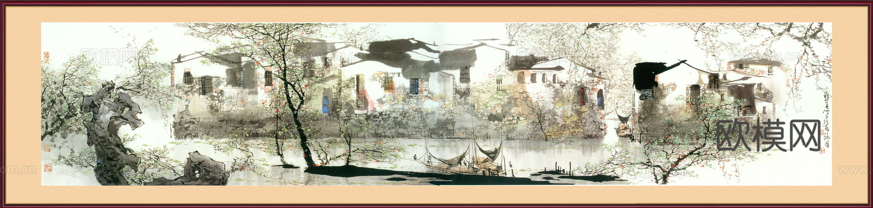 中式新中式挂画壁画字画山水花鸟背景墙壁纸装饰画油画