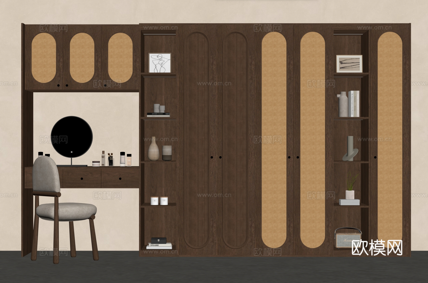 中古风衣柜 梳妆台一体柜su模型