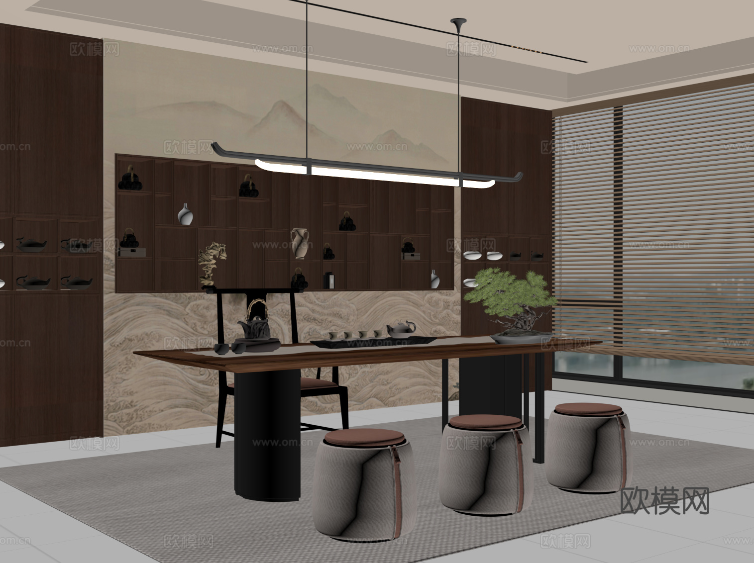 新中式茶室su模型