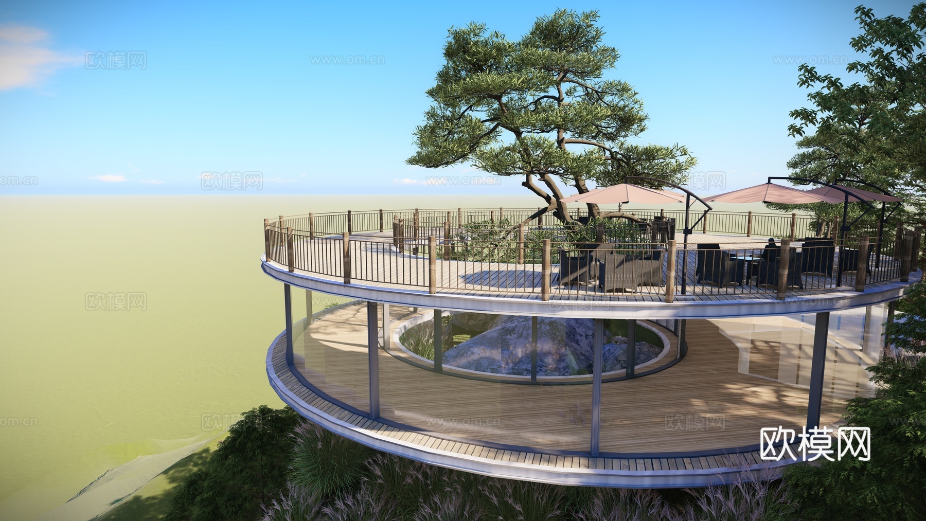 现代观景平台 景观台 景观构筑物su模型