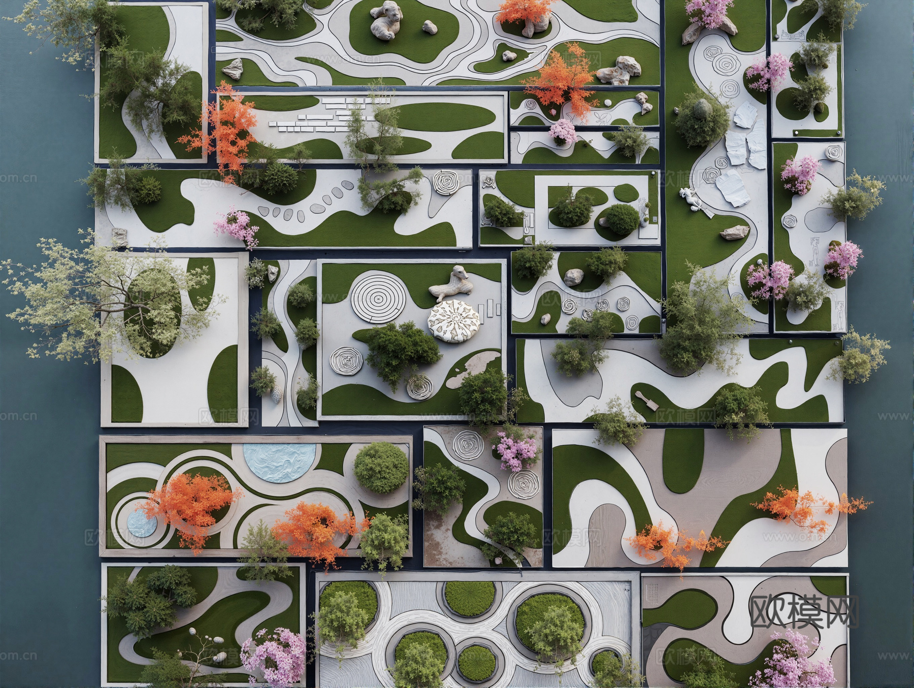 庭院景观 庭院小品 花园 微地形su模型