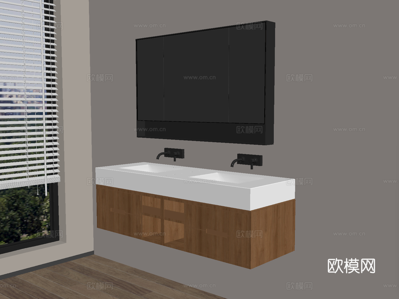 现代浴室柜  悬空浴室柜 镜柜su模型