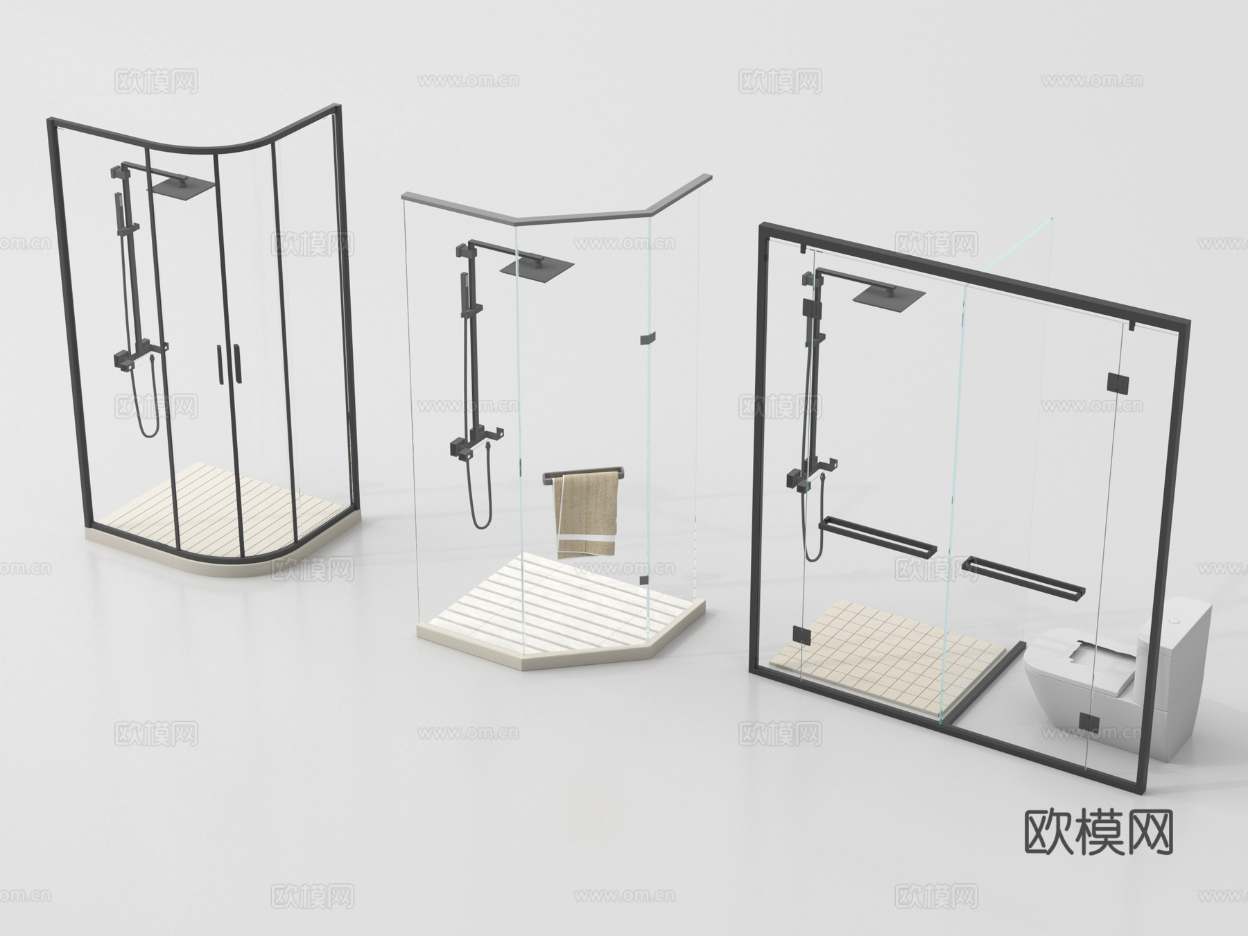 现代淋浴隔断 花洒 淋浴间 淋浴房 卫浴小件su模型