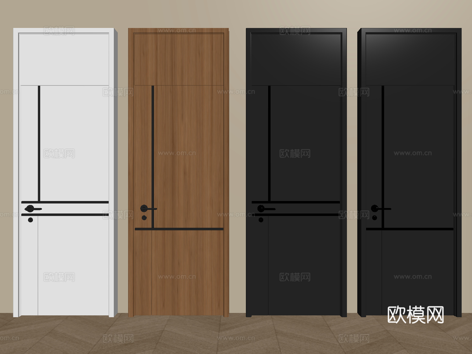 现代单开门 平开门 卧室门 通顶门 木门su模型