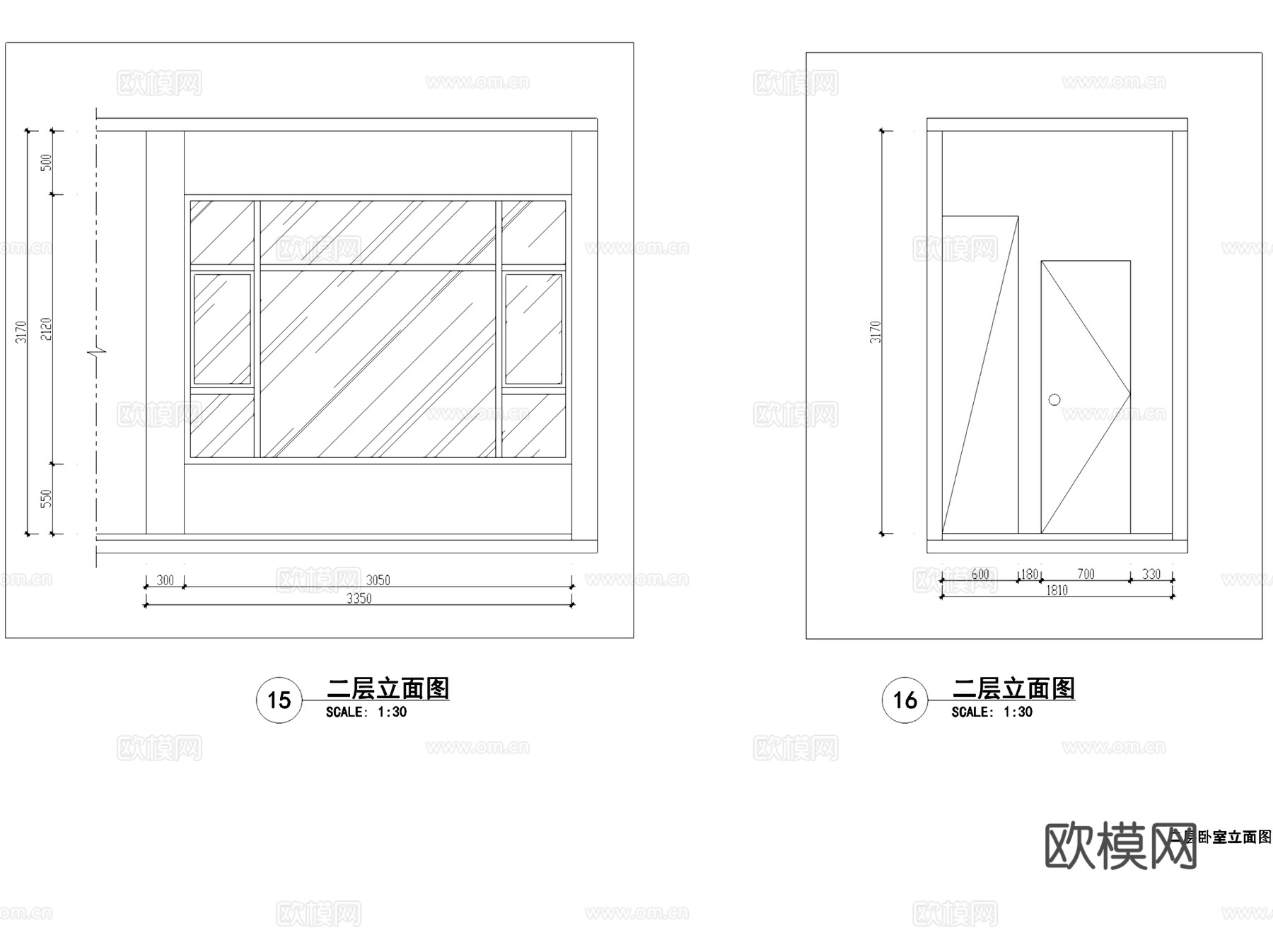 华发世纪城中式二层别墅复式中空挑空室内家装CAD施工图cad施工图