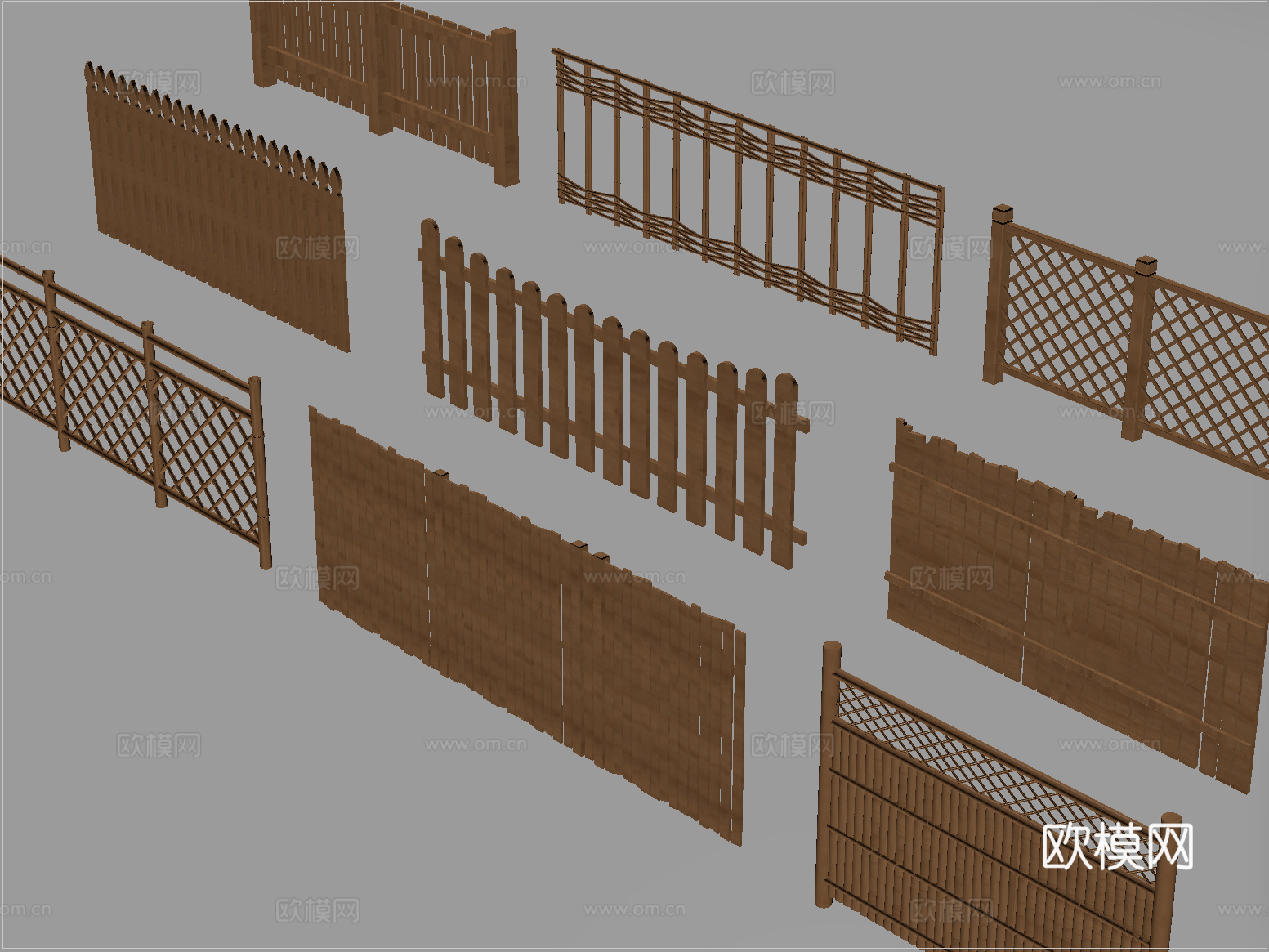 新中式栅栏 围栏护栏 木栅栏  花格栏杆su模型