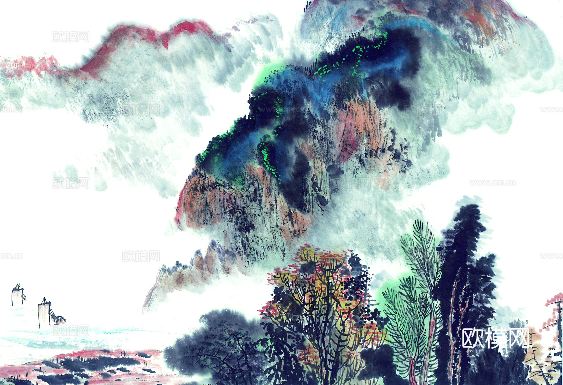 中式新中式挂画壁画字画山水花鸟背景墙壁纸装饰画油画下载