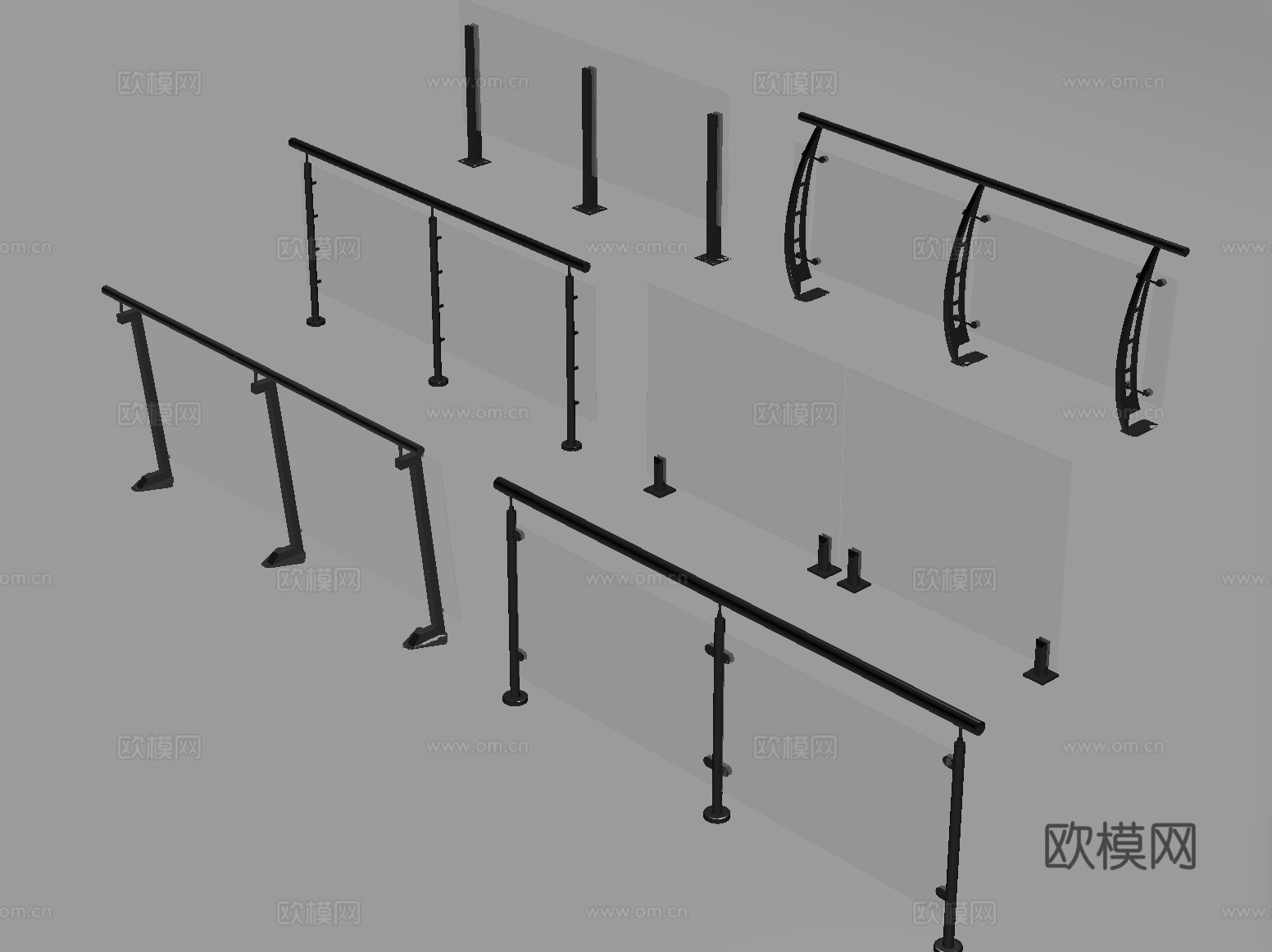 现代围栏护栏 玻璃栏杆 护栏 扶手 阳台护栏su模型