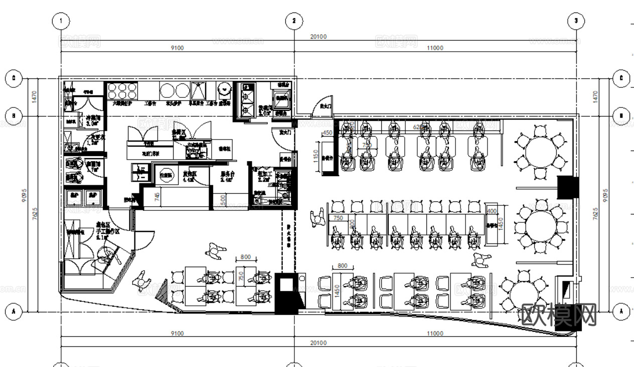 10套现代快餐店室内装饰装修CAD施工图效果图cad施工图