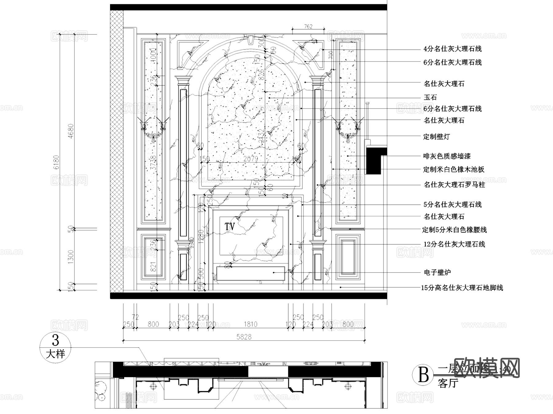 欧式佛山金地天玺宁宅二层别墅复式挑空室内家装CADcad施工图