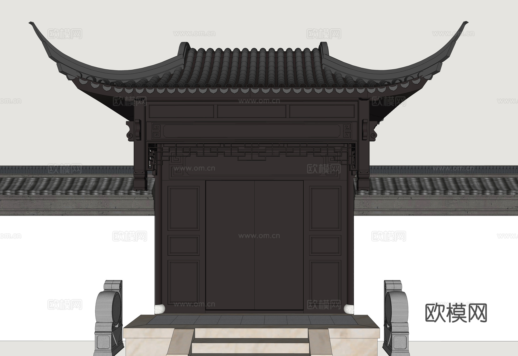 垂花门 中式别墅院门su模型