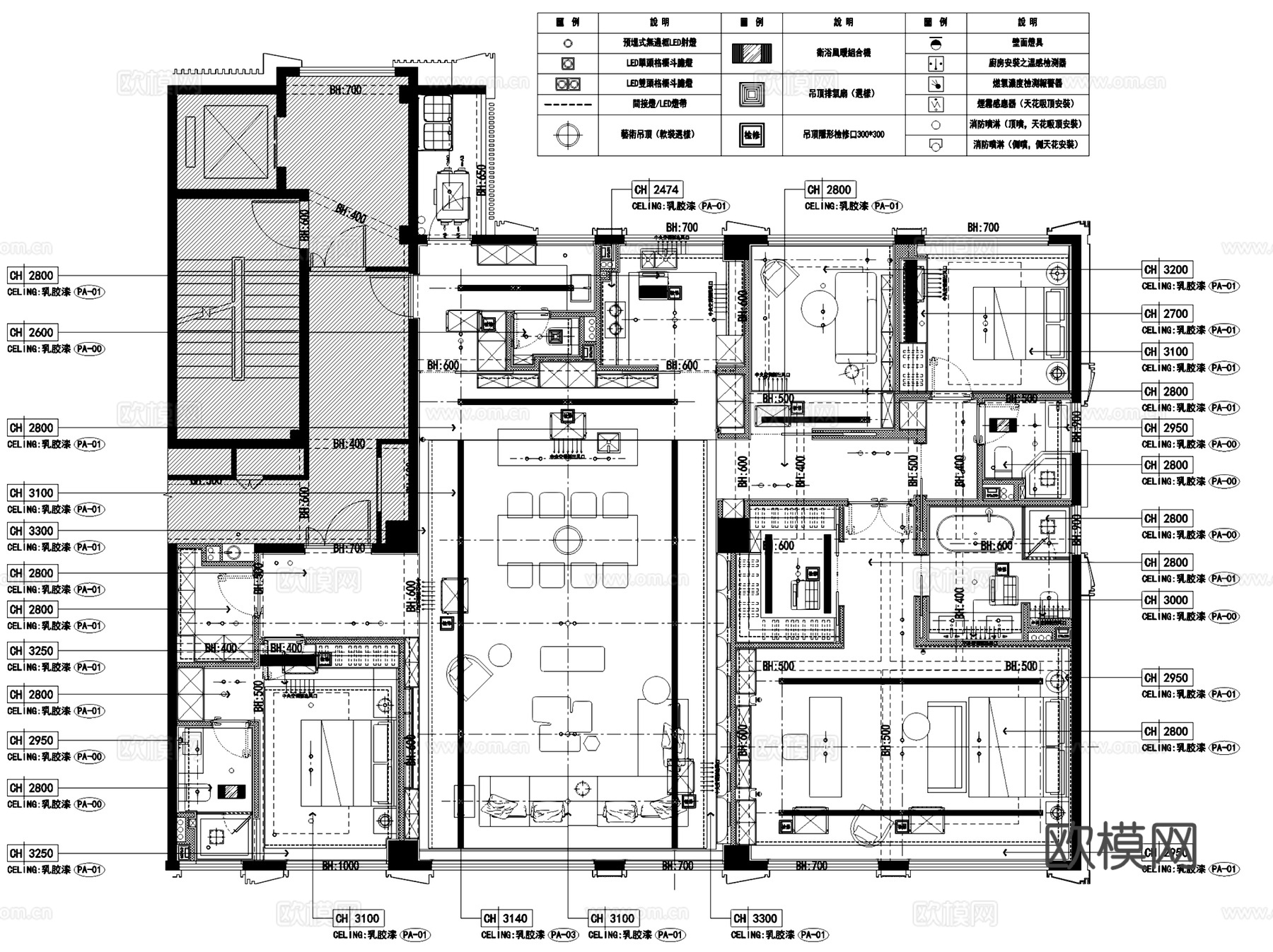 中海黄龙云起三里庐样板房室内家装CAD施工图整套cad施工图