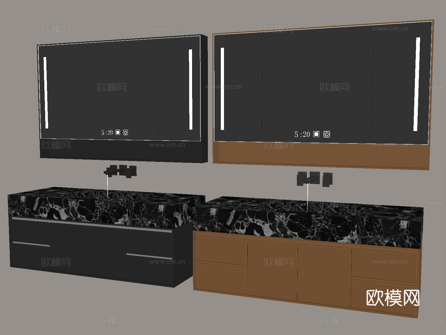 现代浴室柜  悬空浴室柜 镜柜su模型