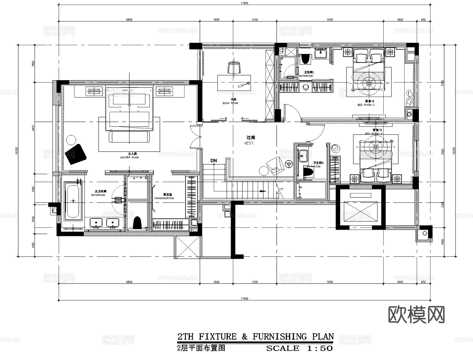 深圳京基长岭二层别墅样板间室内家装CAD施工图整套cad施工图