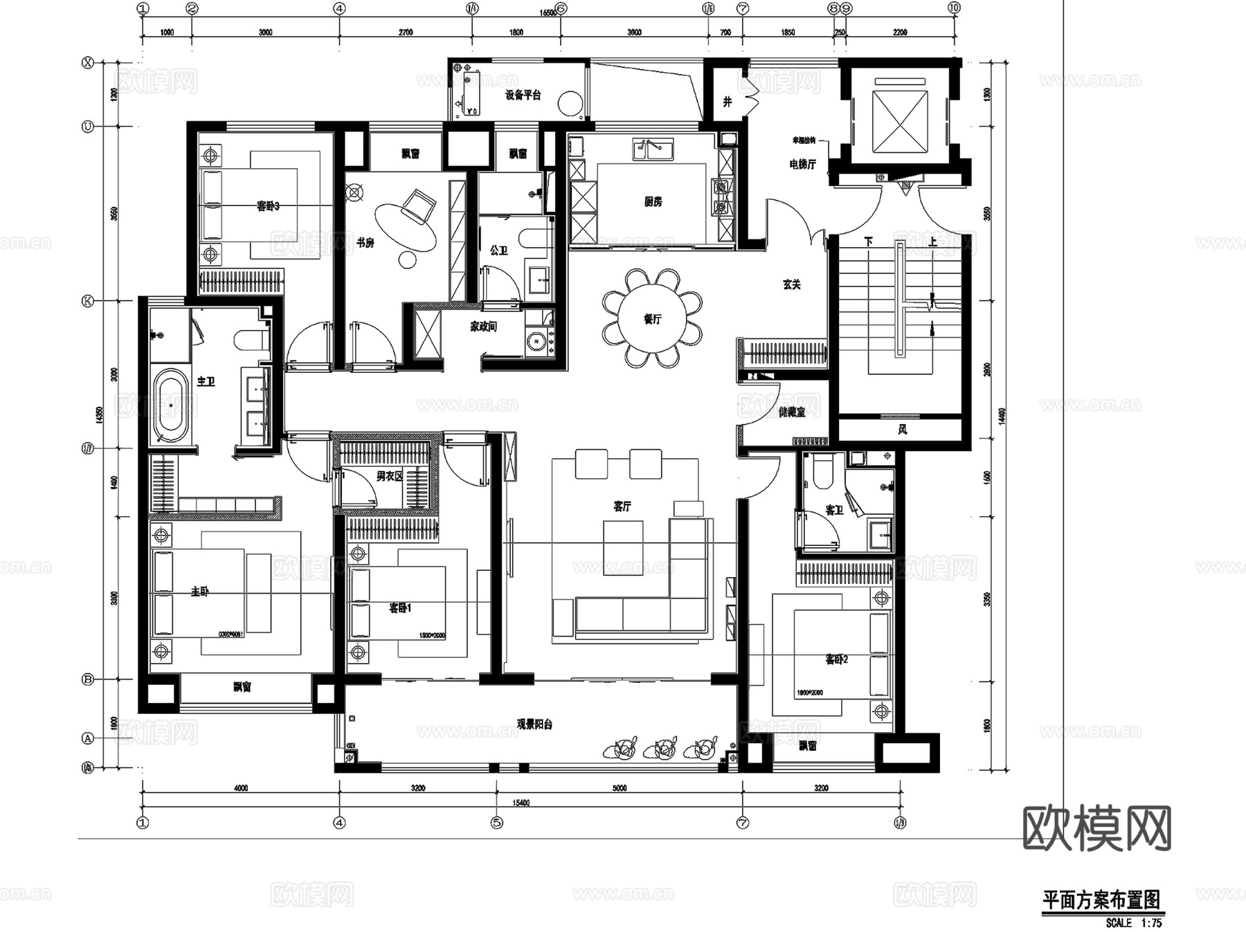 新城常州淹南洋房190户型室内家装CAD施工图整套cad施工图