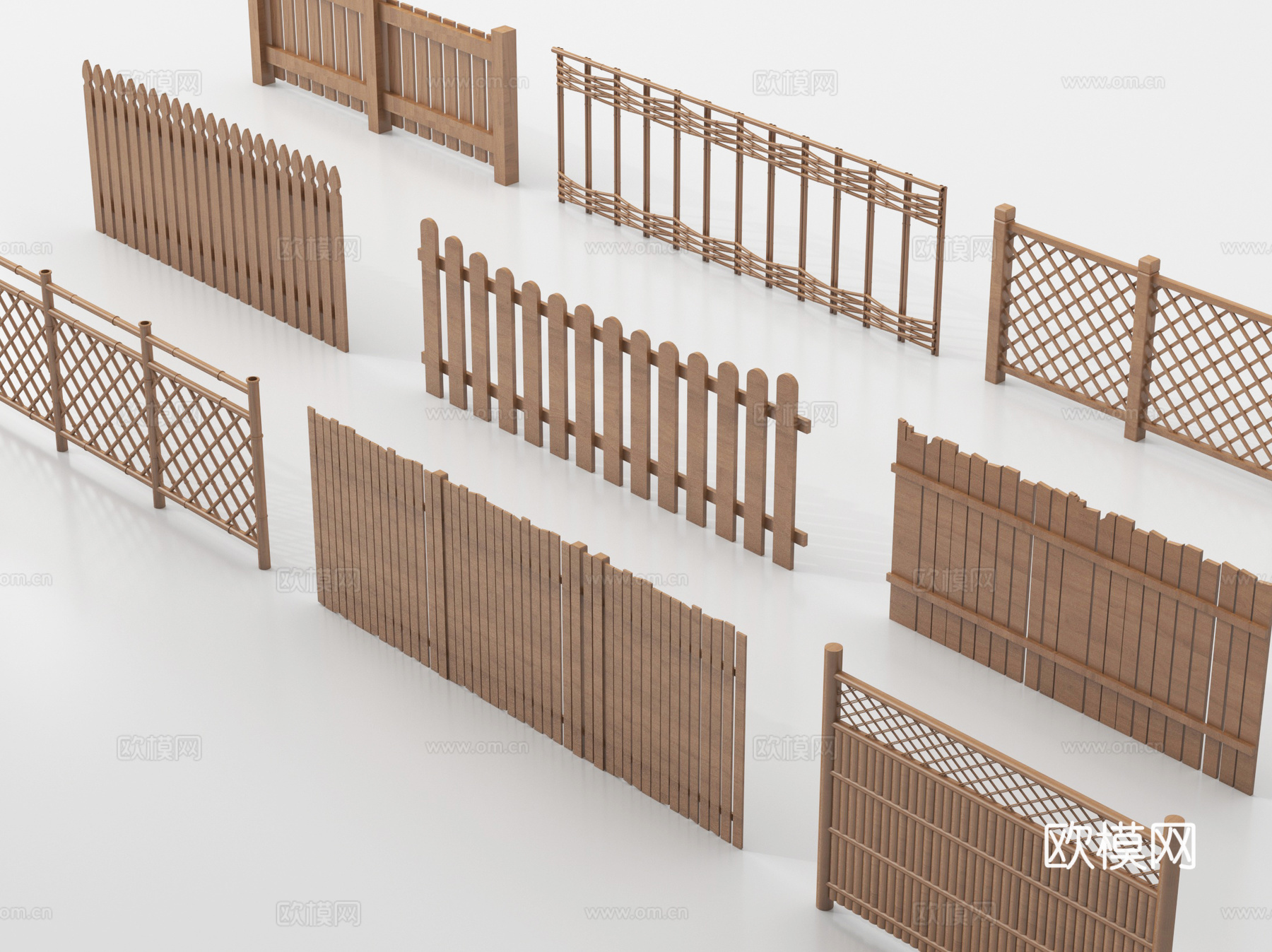 新中式栅栏 围栏护栏 木栅栏  花格栏杆su模型