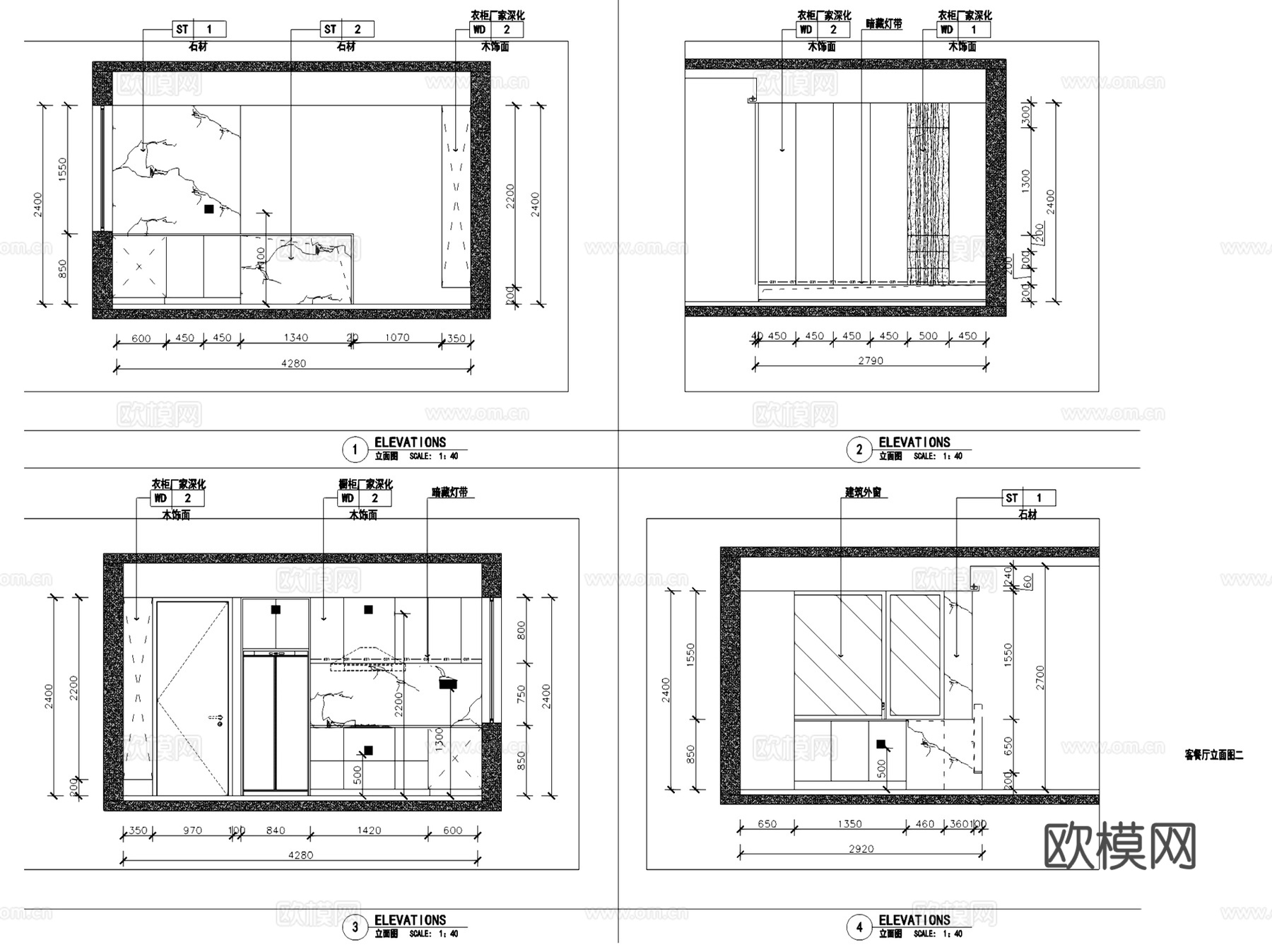 锦绣原著现代极简室内家装CAD施工图整套+SU模型cad施工图