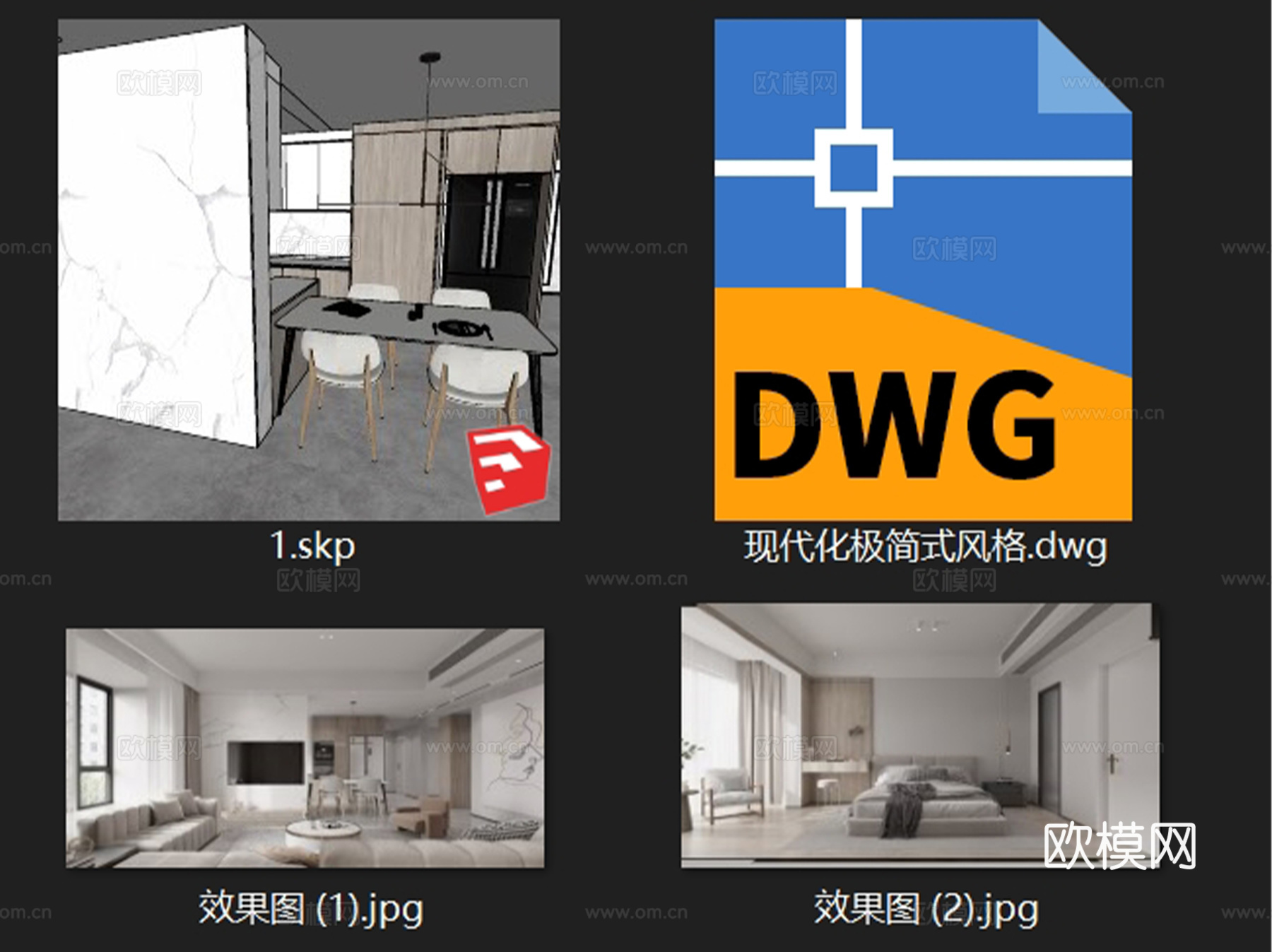 华韵城市海岸现代极简室内家装CAD施工图整套+SU模型cad施工图