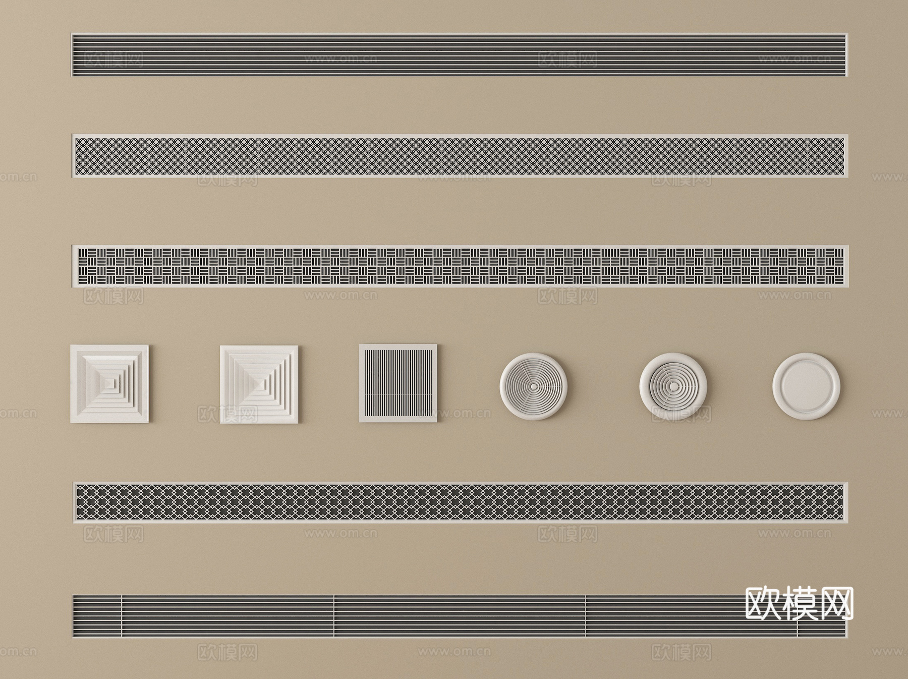 现代中央空调出风口 空调出风口 格栅球型风口su模型
