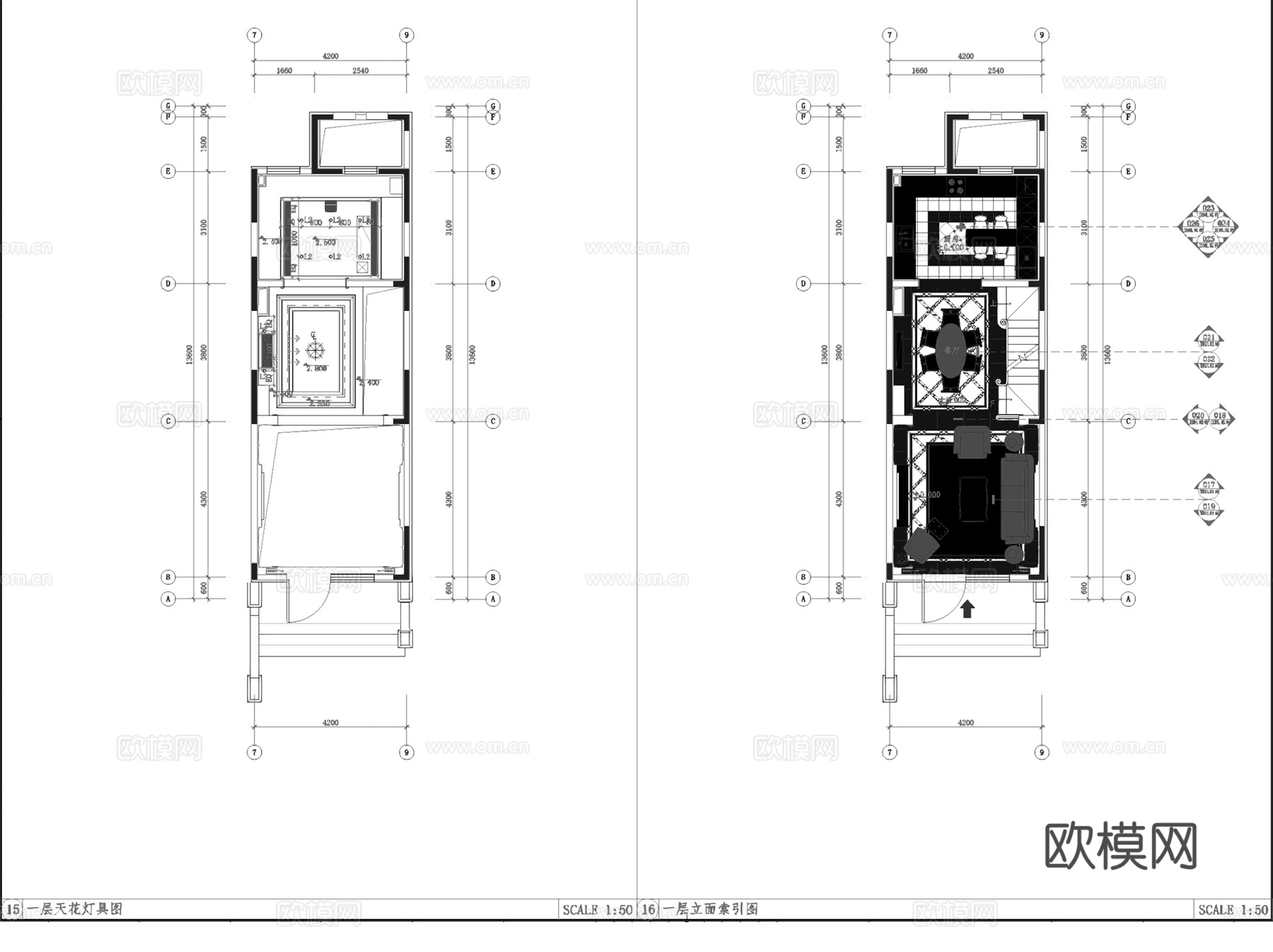 金山湖小镇美式乡村低进户三层联排别墅复式挑空室内家装CADcad施工图
