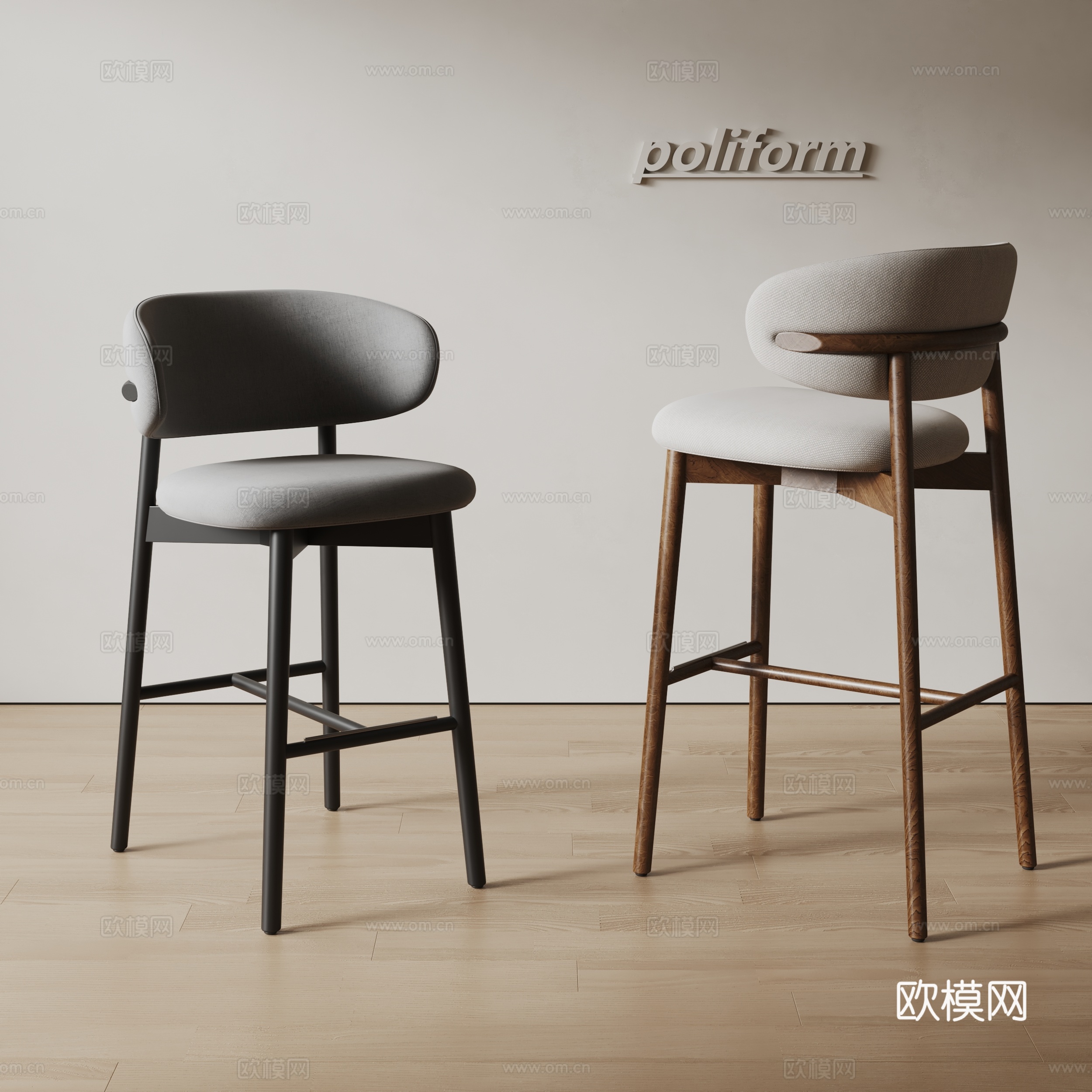 poliform侘寂风餐椅 吧椅 实木餐椅 布艺椅子su模型