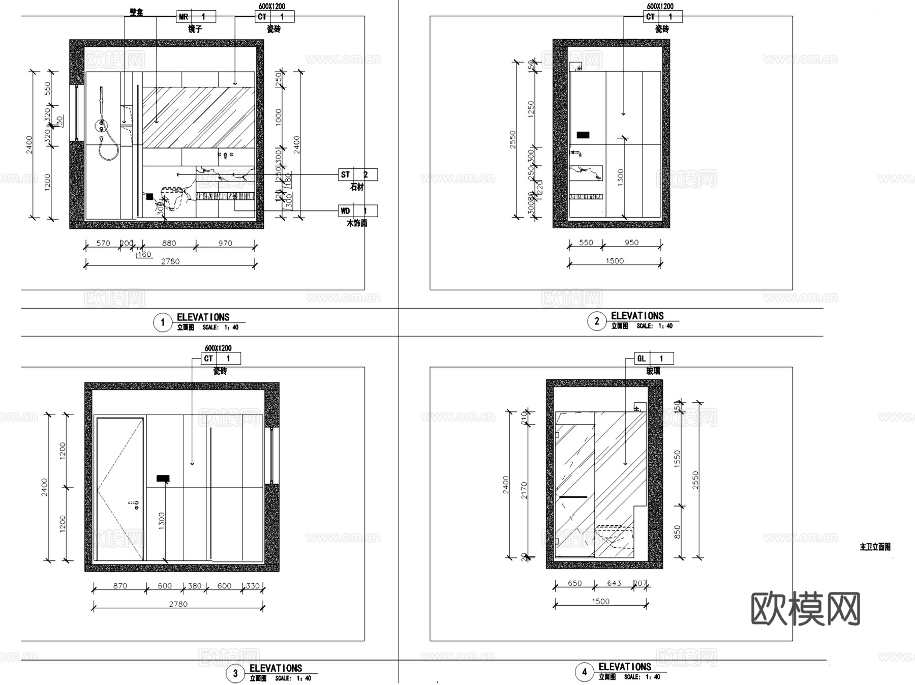 锦绣原著现代极简室内家装CAD施工图整套+SU模型cad施工图
